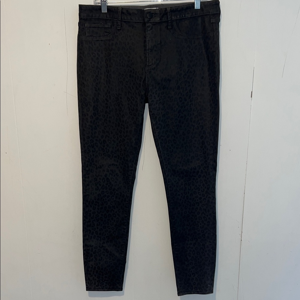 AOS Los Angeles Elegant Black Leopard Print Straight Leg Pants Faux Leather I37